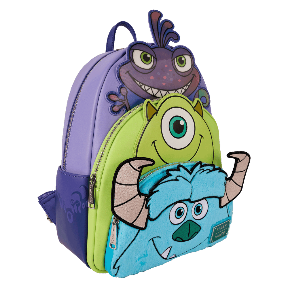 Mike, Sulley, and Randall Monsters Inc Triple Pocket Disney Pixar Loungefly Backpack