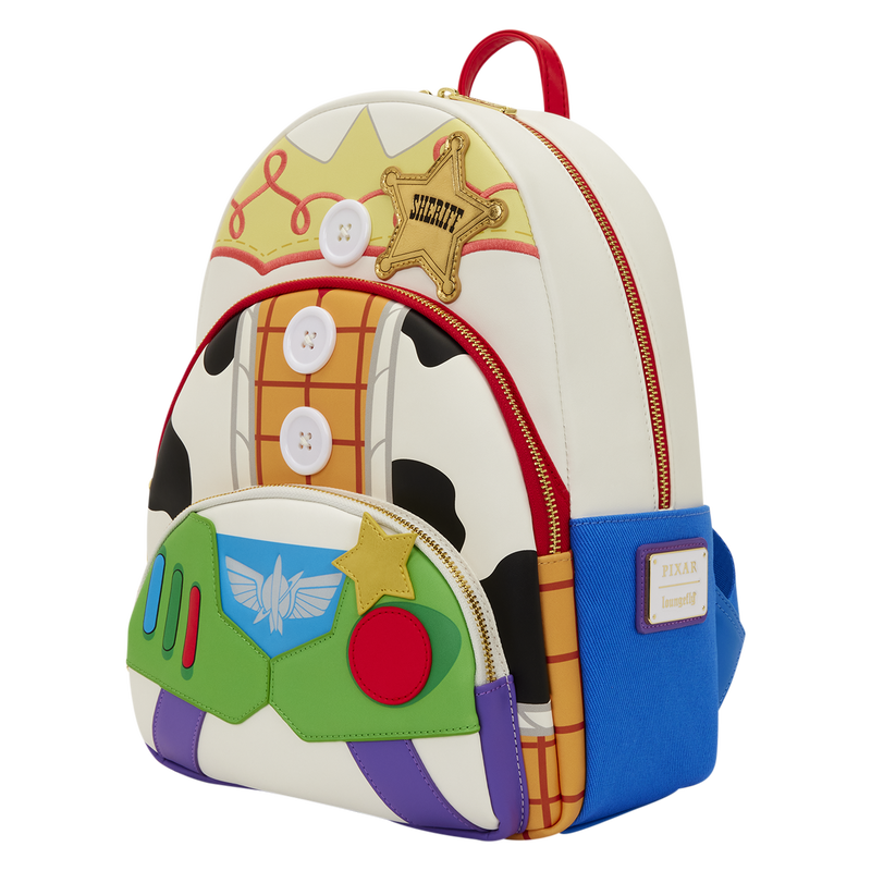 Triple Pocket Buzz, Woodie, and Jessie Toy Story 5 Disney Pixar Loungefly Mini Backpack