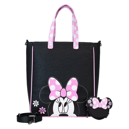 Minnie Mouse Floral Rocks The Dots Disney Loungefly Tote Bag With Coin Bag