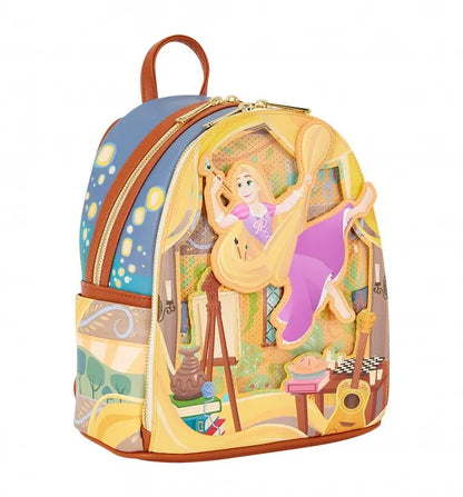 Tangled Rapunzel Painting Disney Loungefly Mini Pin Collector Backpack with Pin