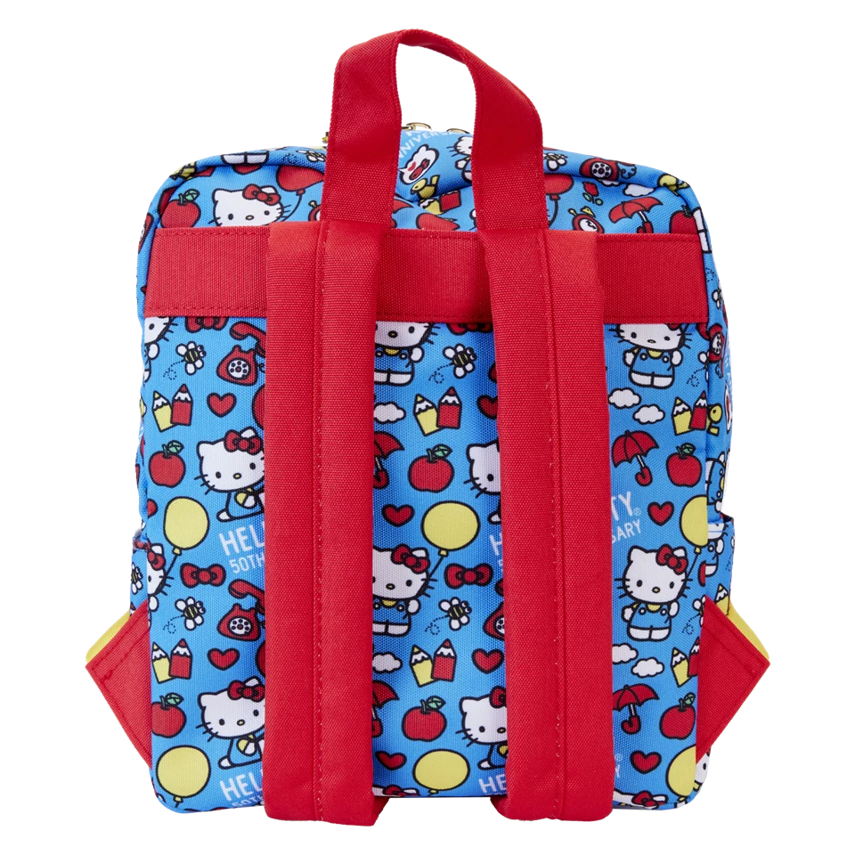 Classic Hello Kitty AOP 50th Anniversary Sanrio Square Nylon Loungefly Mini Backpack