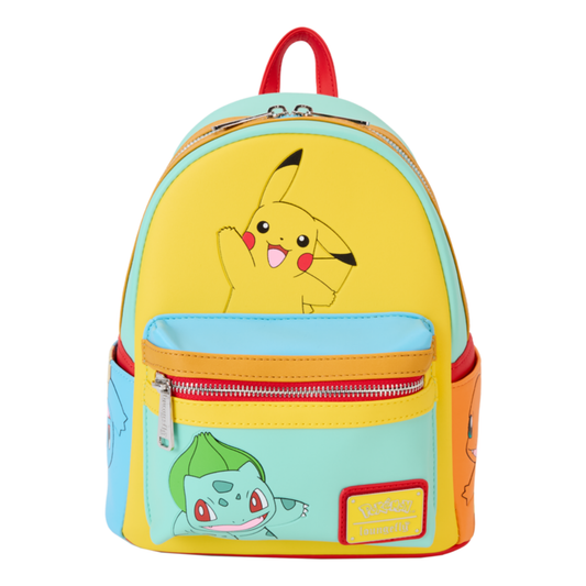 Pokemon Colour Block Loungefly Mini Backpack Pikachu Bulbasaur Charmander Squirtle