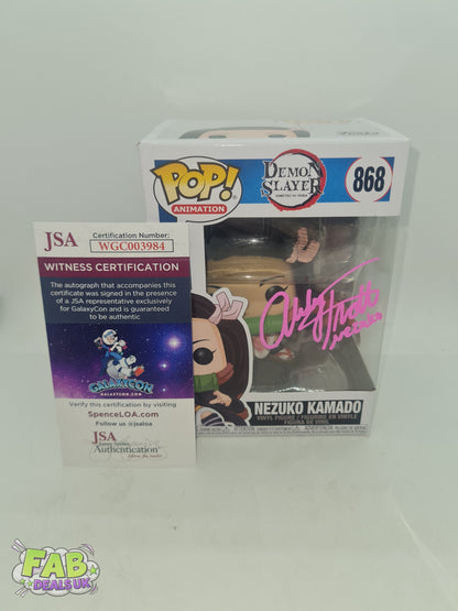 #868 Nezuko Kamado SIGNED Abby Trott Demon Slayer Animation Funko Pop In Stack