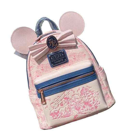Riviera Resort Minnie Mouse Pink Toile Style Print Disney Parks Exclusive Loungefly Mini Backpack