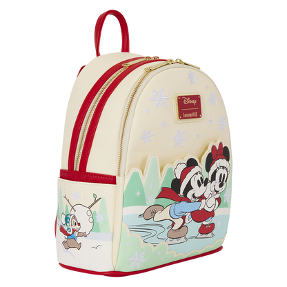 Mickey Mouse and Friends Holiday Ice Skating Disney Loungefly Mini Backpack