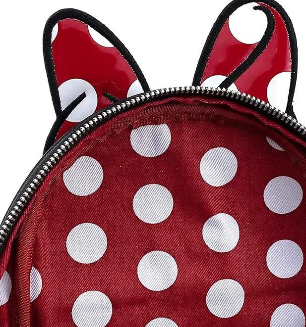 Minnie Mouse Classic / Vintage Faux Leather Black and Red Bow Disney Loungefly Mini Backpack