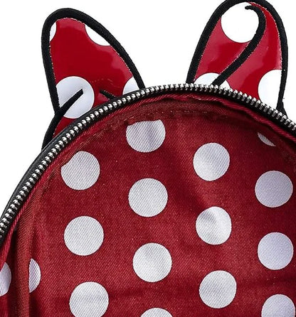 Minnie Mouse Classic / Vintage Faux Leather Black and Red Bow Disney Loungefly Mini Backpack
