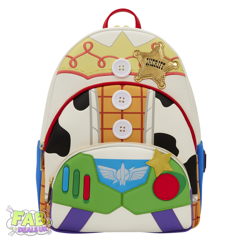 Triple Pocket Buzz, Woodie, and Jessie Toy Story 5 Disney Pixar Loungefly Mini Backpack