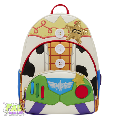 Triple Pocket Buzz, Woodie, and Jessie Toy Story 5 Disney Pixar Loungefly Mini Backpack