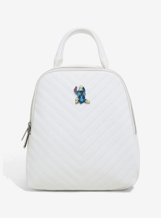 White Stitch with Ducklings Quilted Disney Loungefly Mini Backpack