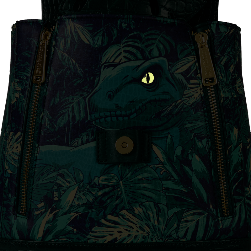 Jurassic World Glow Velociraptor Leaf Flap Dinosaur Loungefly Mini Backpack