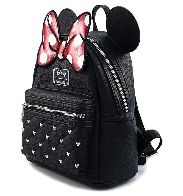 Minnie Mouse Classic / Vintage Faux Leather Black and Red Bow Disney Loungefly Mini Backpack