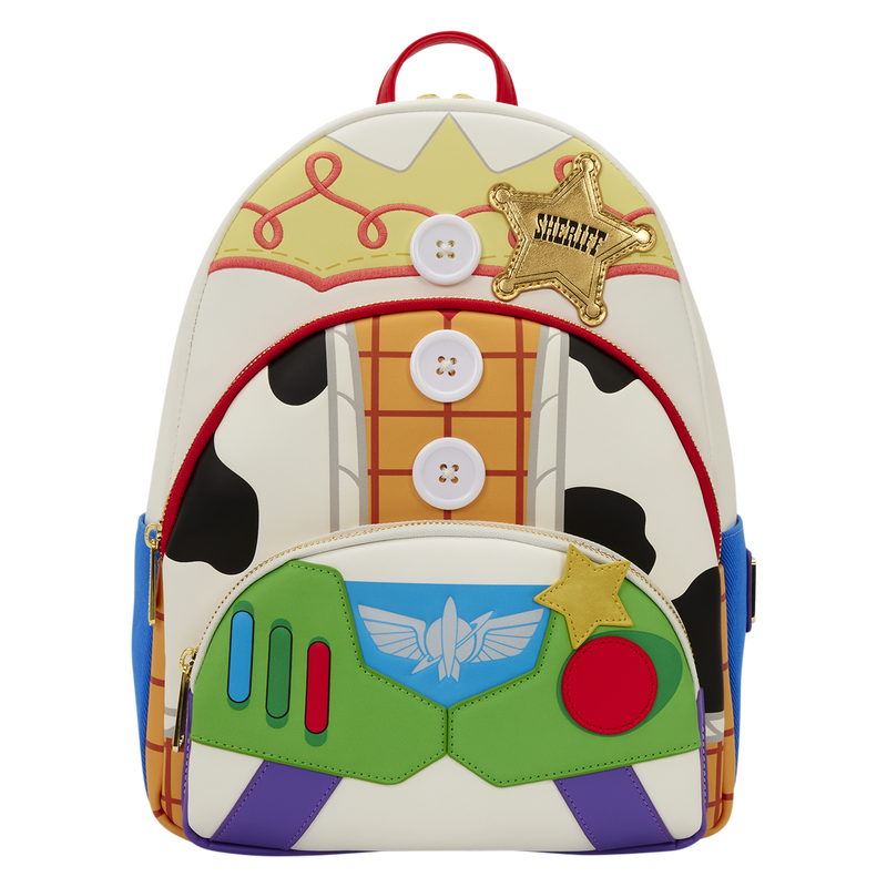 Triple Pocket Buzz, Woodie, and Jessie Toy Story 5 Disney Pixar Loungefly Mini Backpack