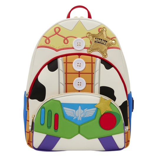 Triple Pocket Buzz, Woodie, and Jessie Toy Story 5 Disney Pixar Loungefly Mini Backpack