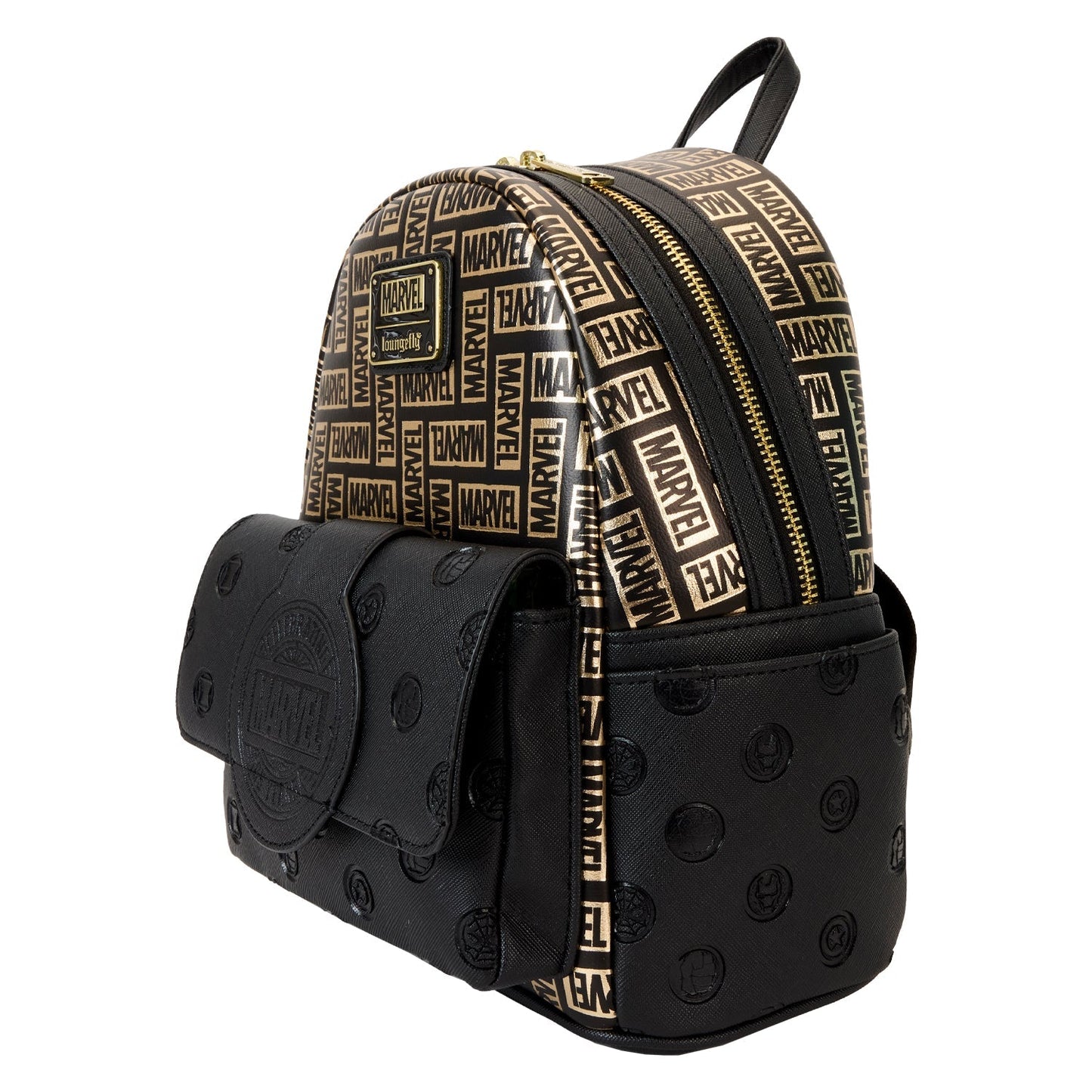 Marvel Logo Classic Black and Gold Loungefly Mini Backpack