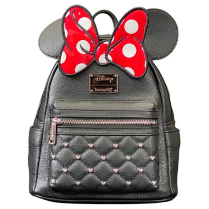 Minnie Mouse Classic / Vintage Faux Leather Black and Red Bow Disney Loungefly Mini Backpack