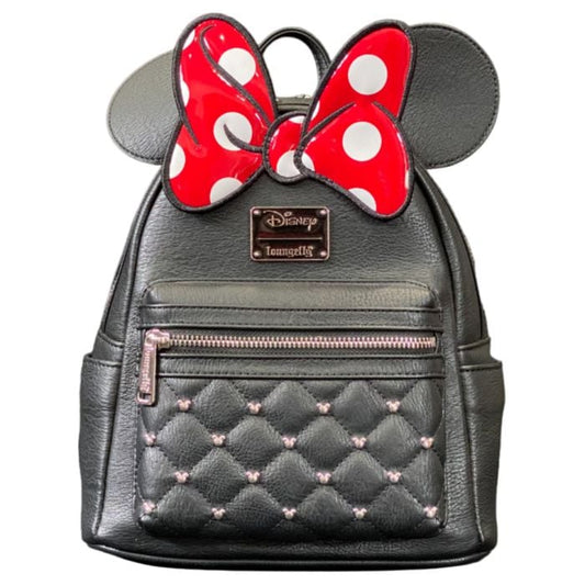 Minnie Mouse Classic / Vintage Faux Leather Black and Red Bow Disney Loungefly Mini Backpack