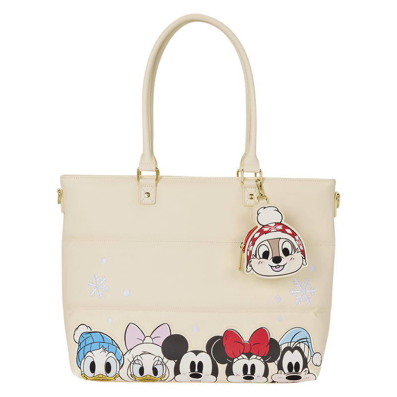 Mickey Mouse and Friends Holiday Snow Disney Loungefly Tote Bag with Coin Purse