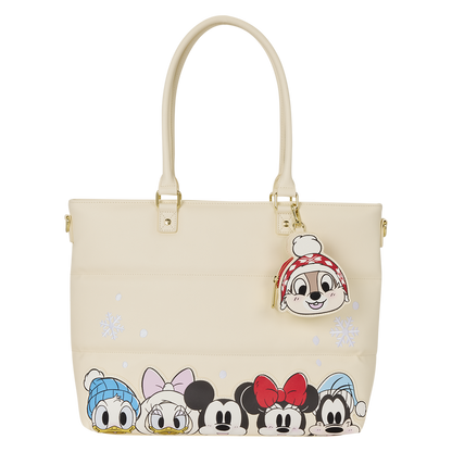 Mickey Mouse and Friends Holiday Snow Disney Loungefly Tote Bag with Coin Purse