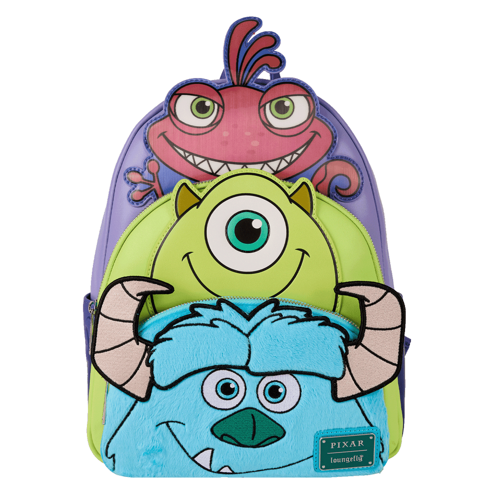Mike, Sulley, and Randall Monsters Inc Triple Pocket Disney Pixar Loungefly Backpack