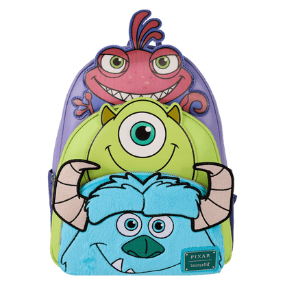 Mike, Sulley, and Randall Monsters Inc Triple Pocket Disney Pixar Loungefly Backpack