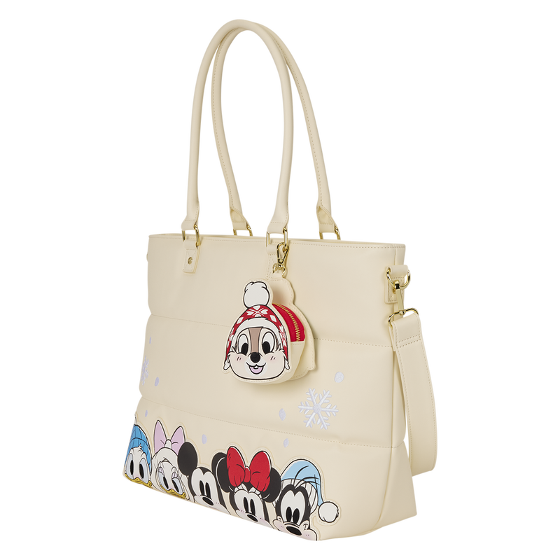 Mickey Mouse and Friends Holiday Snow Disney Loungefly Tote Bag with Coin Purse
