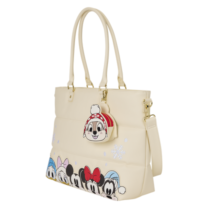 Mickey Mouse and Friends Holiday Snow Disney Loungefly Tote Bag with Coin Purse