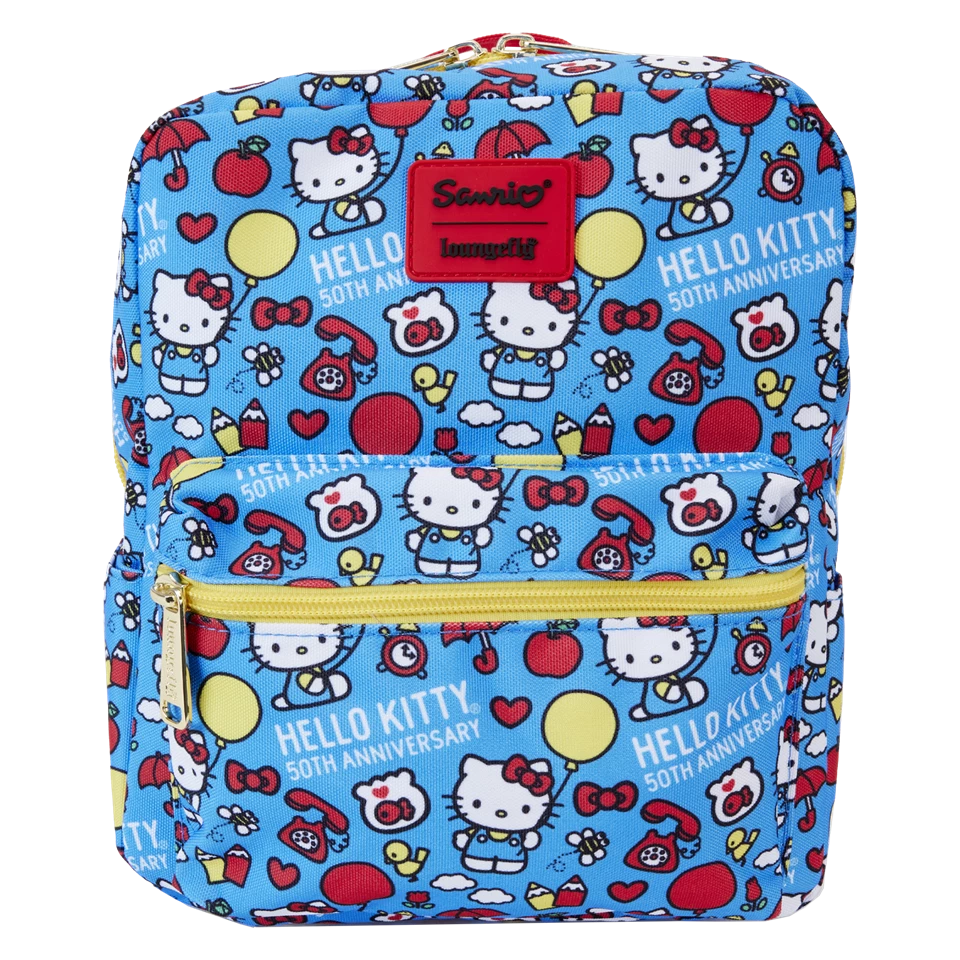 Classic Hello Kitty AOP 50th Anniversary Sanrio Square Nylon Loungefly Mini Backpack