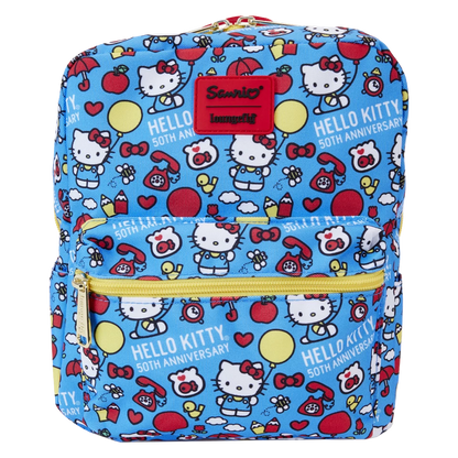Classic Hello Kitty AOP 50th Anniversary Sanrio Square Nylon Loungefly Mini Backpack
