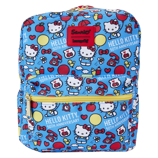 Classic Hello Kitty AOP 50th Anniversary Sanrio Square Nylon Loungefly Mini Backpack