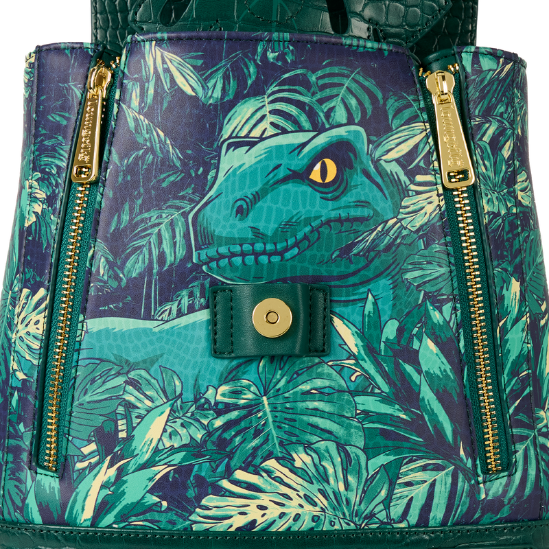 Jurassic World Glow Velociraptor Leaf Flap Dinosaur Loungefly Mini Backpack