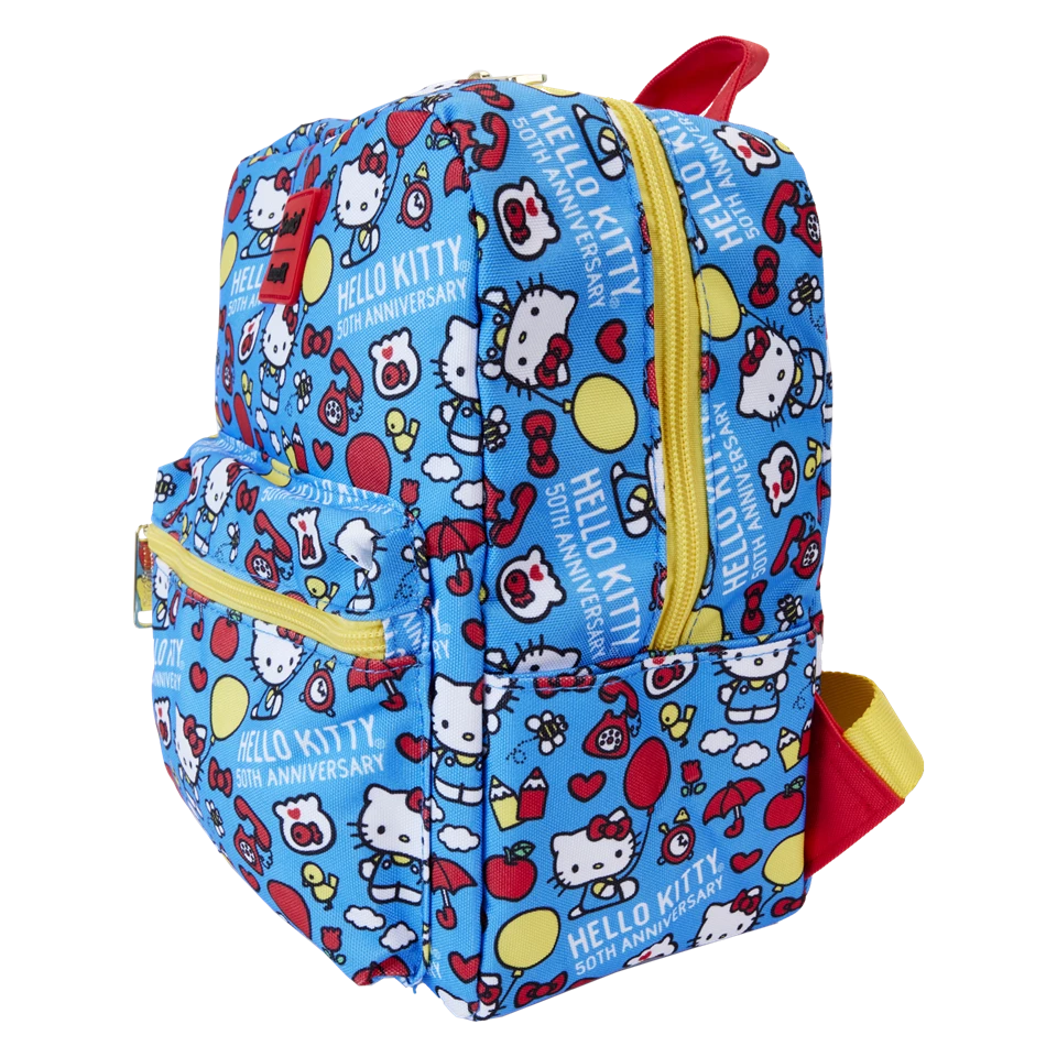 Classic Hello Kitty AOP 50th Anniversary Sanrio Square Nylon Loungefly Mini Backpack