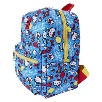 Classic Hello Kitty AOP 50th Anniversary Sanrio Square Nylon Loungefly Mini Backpack