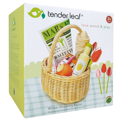 Wicker Shopping Basket Tender Leaf Toys Wooden Role Play Food