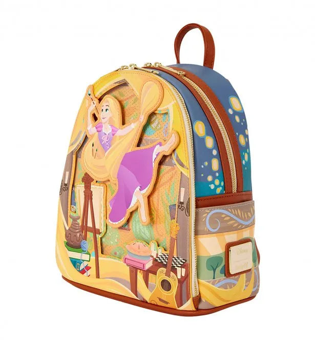 Tangled Rapunzel Painting Disney Loungefly Mini Pin Collector Backpack with Pin