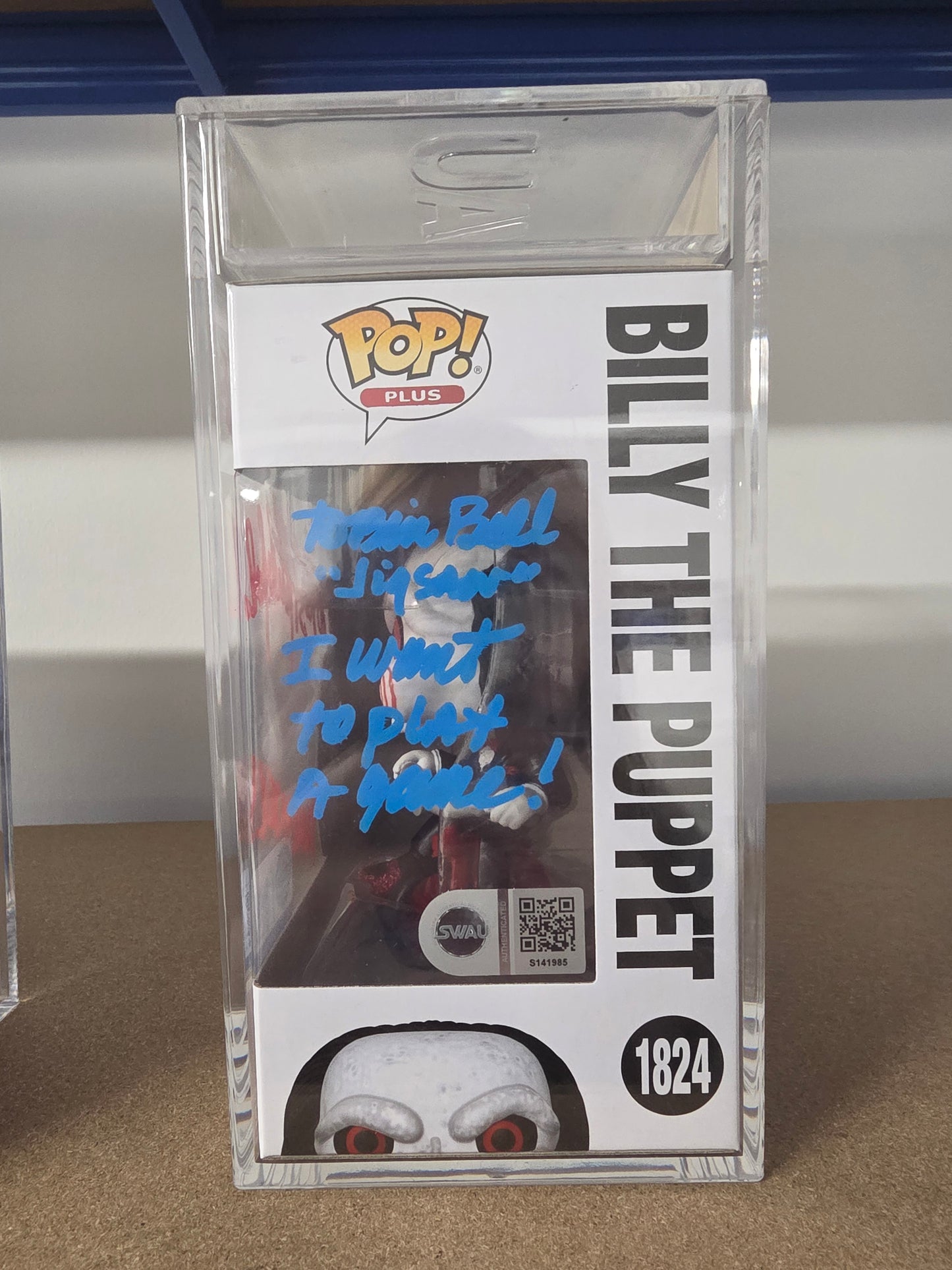 #1824 Billy the Puppet SIGNED by Tobin Bell and Costas Mandylor Saw / Jigsaw Horror Movies Graded and SWAU Encapsulated Funko Pop Grade 8.5, Auto Grade 9