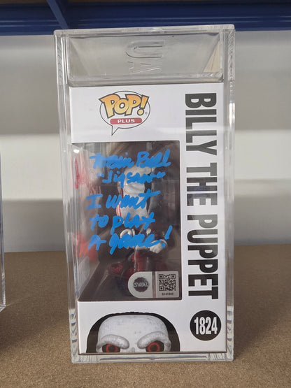 #1824 Billy the Puppet SIGNED by Tobin Bell and Costas Mandylor Saw / Jigsaw Horror Movies Graded and SWAU Encapsulated Funko Pop Grade 8.5, Auto Grade 9