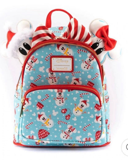 Mickey and Minnie Snowman Disney Mini Backpack Loungefly and Ears