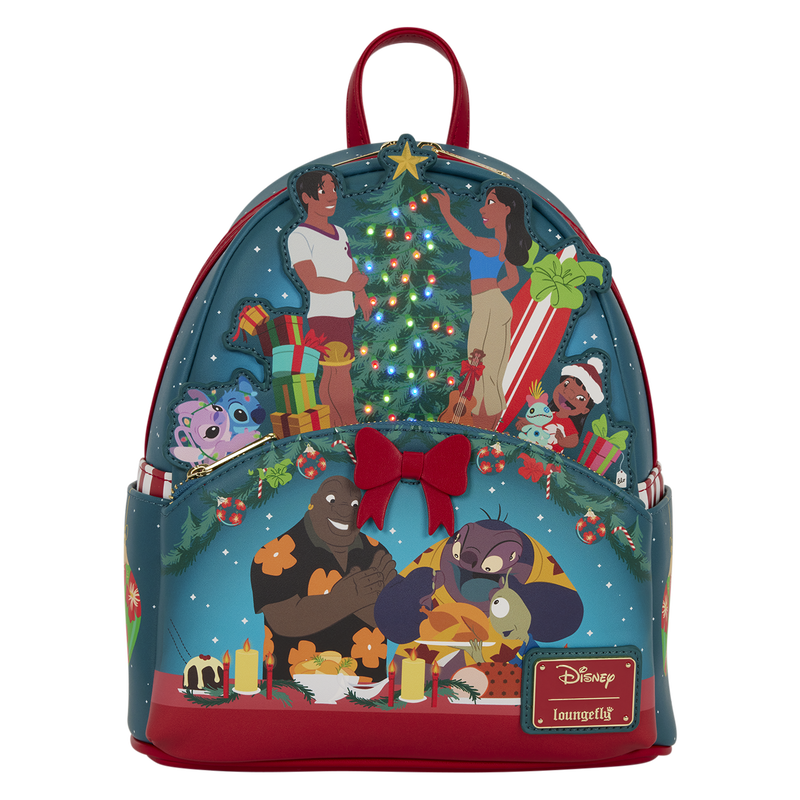 Lilo & Stitch Ohana Holiday Light Up Disney Loungefly Mini Backpack