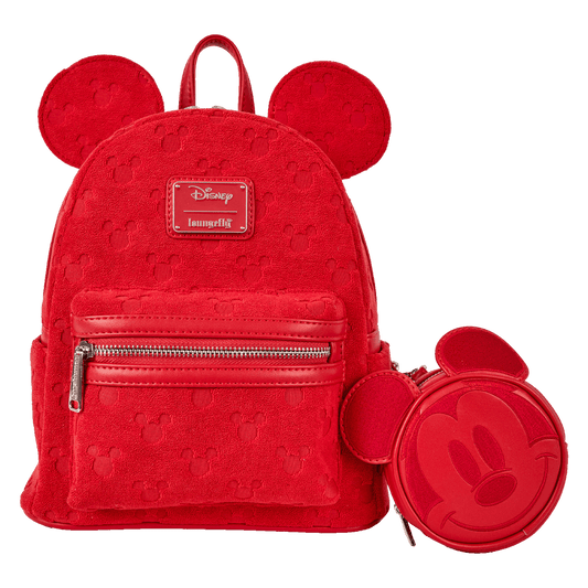 Mickey Mouse Burnout Red Disney Loungefly Mini Backpack with Coin Purse