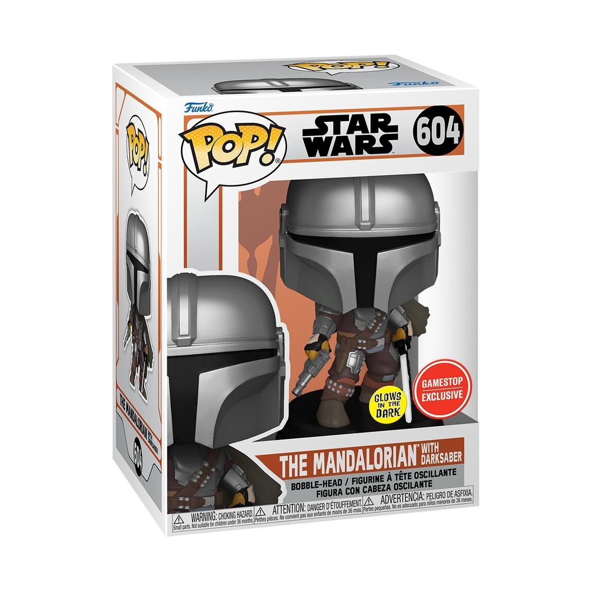 #604 The Mandalorian with Darksaber GLOW GAMESTOP Star Wars Funko Pop