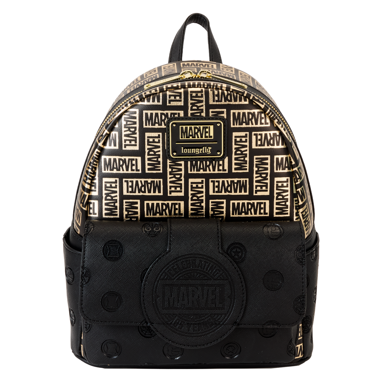 Marvel Logo Classic Black and Gold Loungefly Mini Backpack