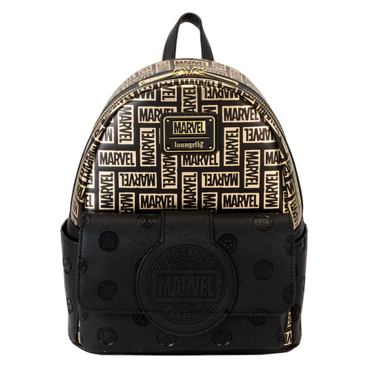 Marvel Logo Classic Black and Gold Loungefly Mini Backpack