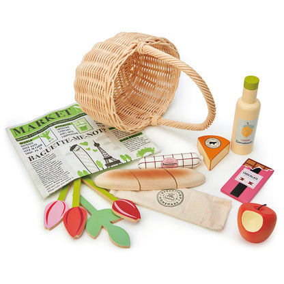 Wicker Shopping Basket Tender Leaf Toys Wooden Role Play Food